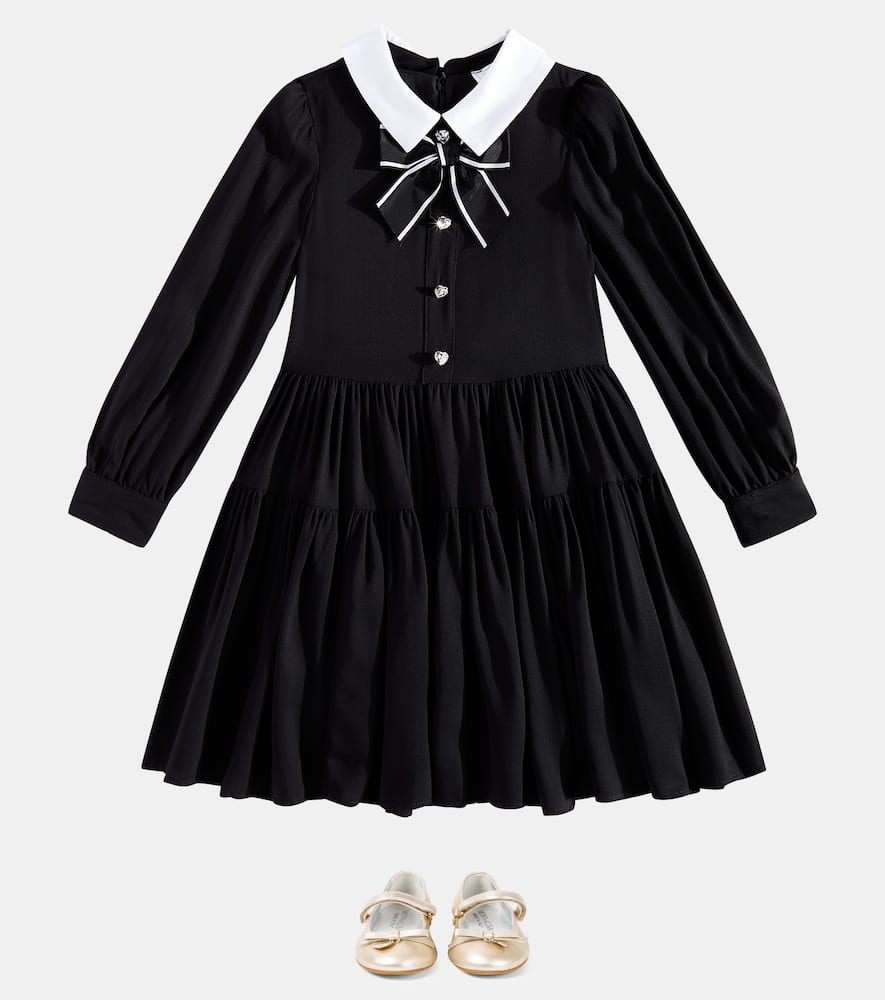 Monnalisa Twill bow-detail embellished dress
