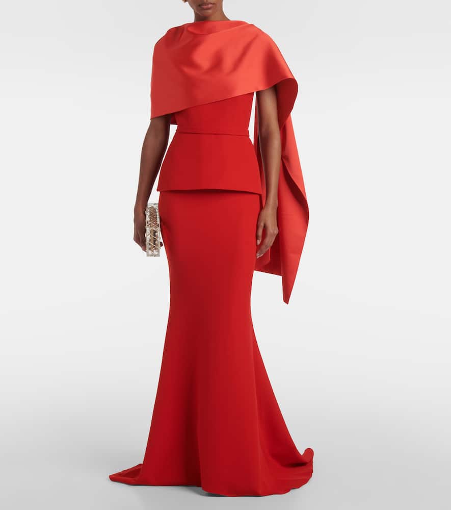 Safiyaa Evangelina caped crêpe gown