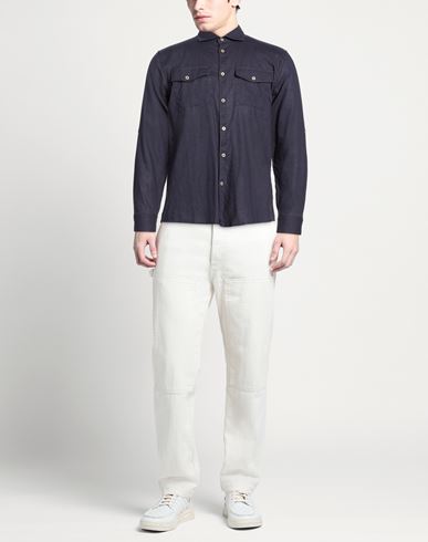 Man Shirt Midnight blue Size S Linen, Cotton