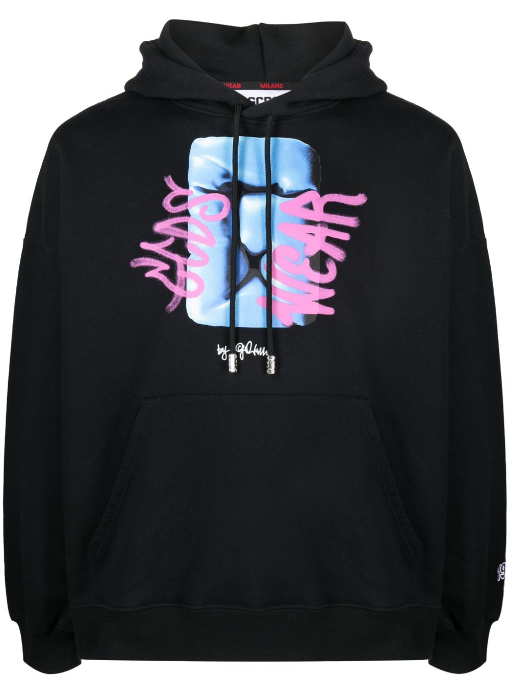 Graphic-print cotton hoodie - Black