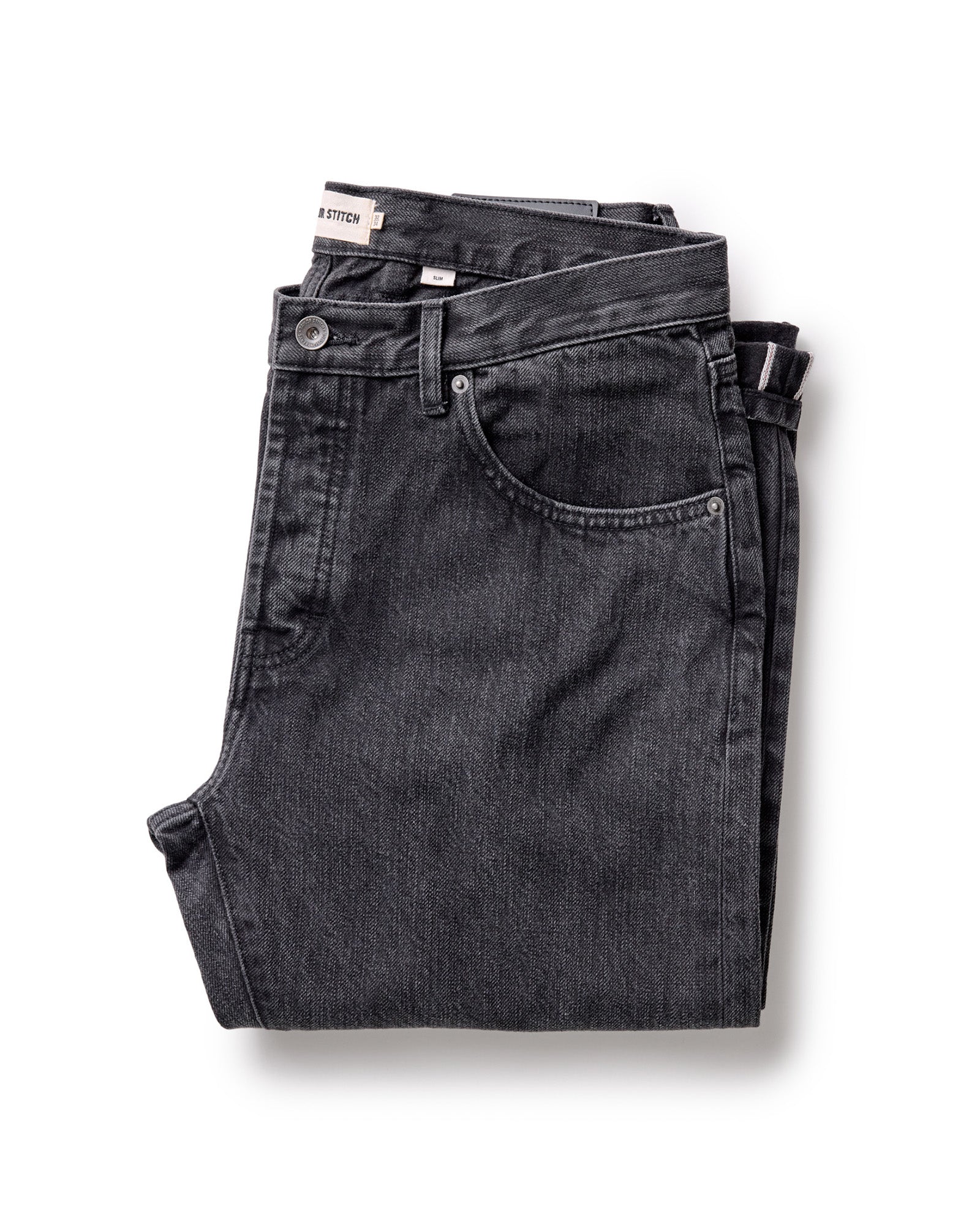 Men's Organic Cotton Slim Jean in Washed Black Organic Slub Selvedge