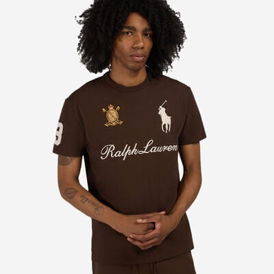 Men's Script Novelty Patch T-Shirt in Brown