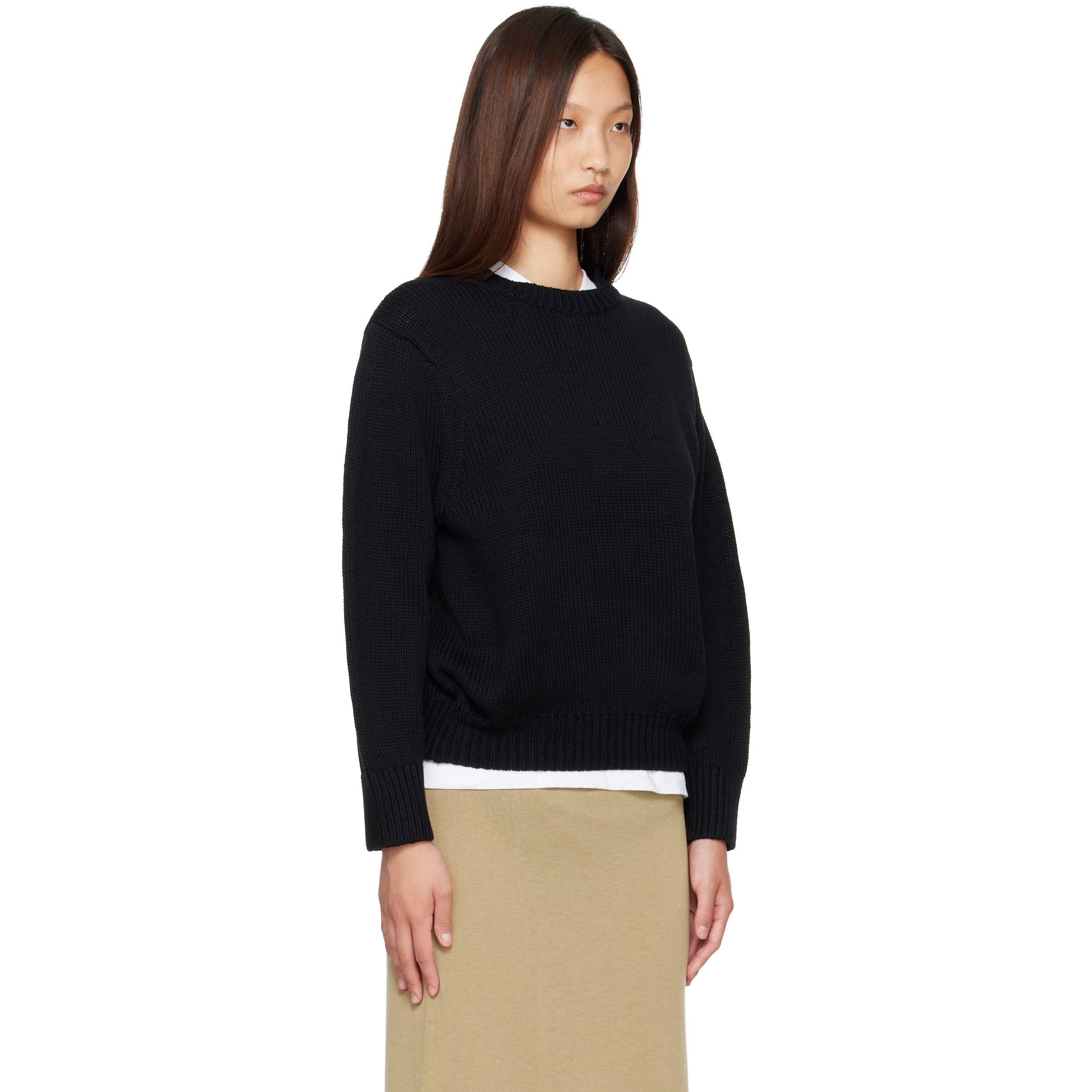Black Oversized Crew Knit Sweater