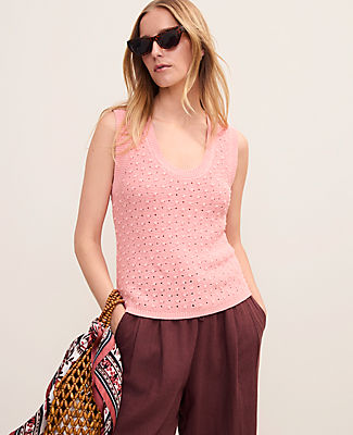Ann Taylor Weekend Popcorn Stitch Sweater Shell Top