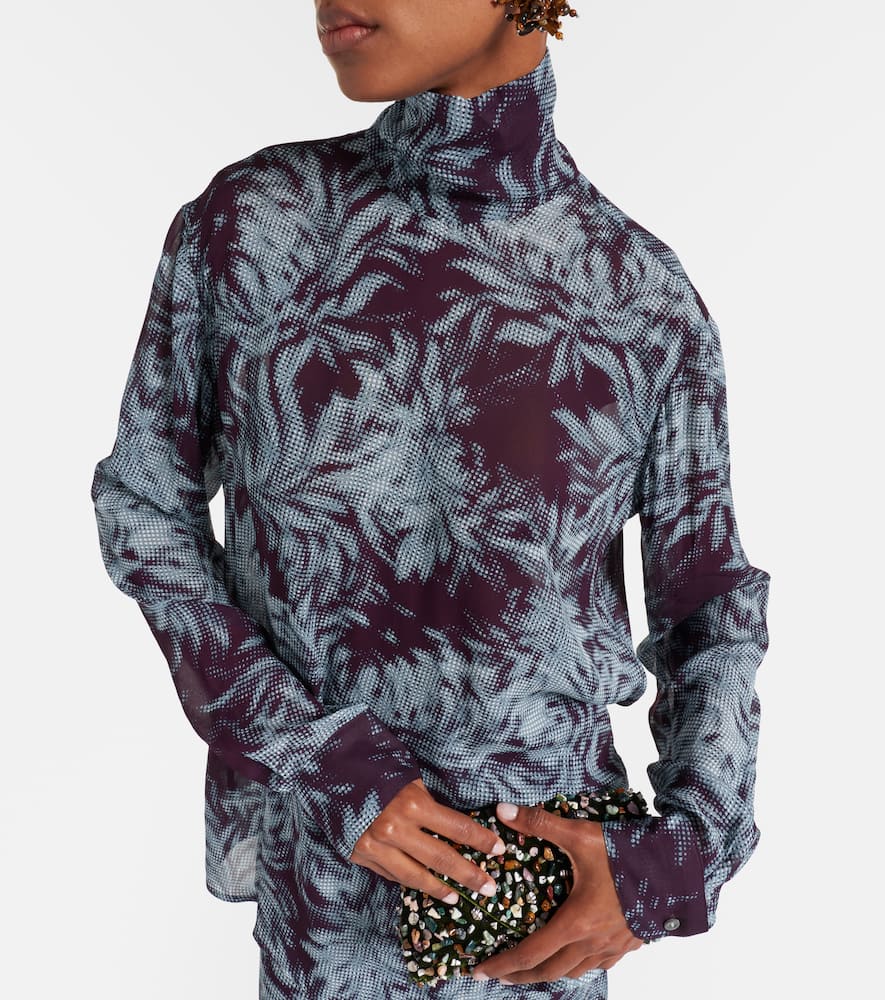 Printed sheer chiffon turtleneck top