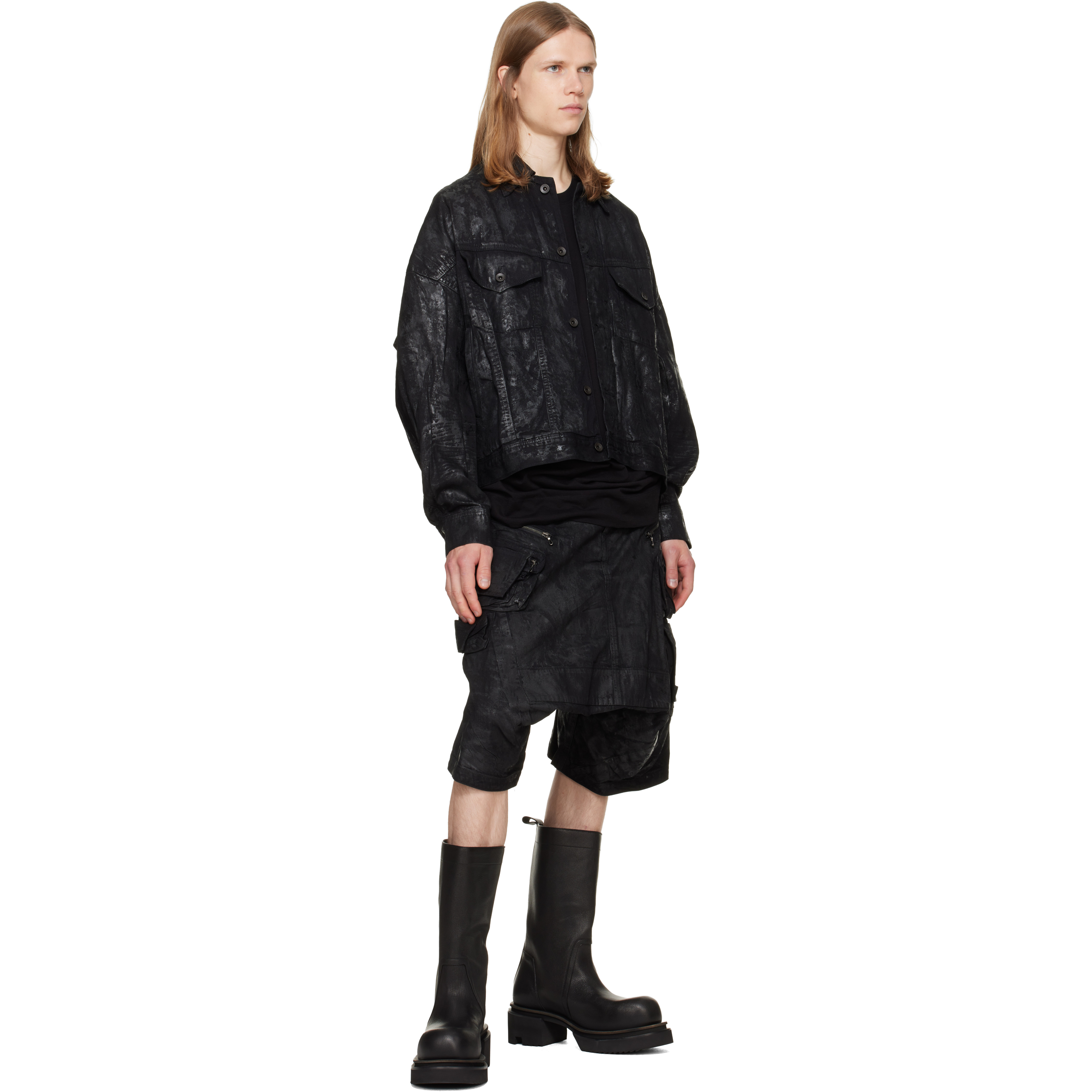 Black Coated Tactical Kite Denim Shorts