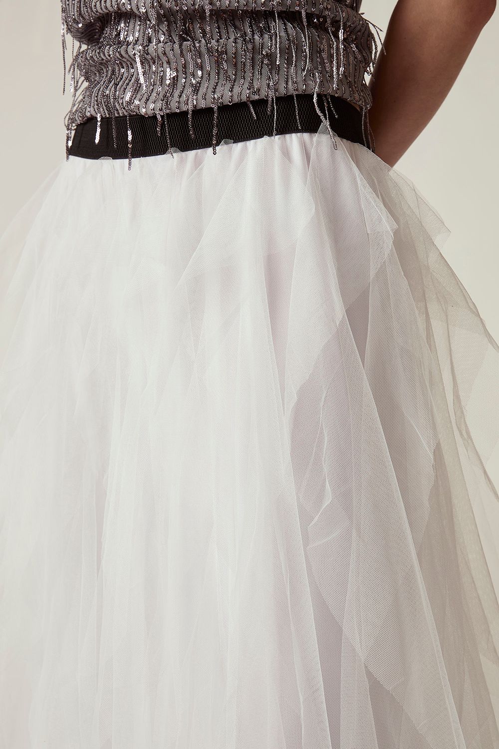James Lakeland Women's White Tulle Ruffle Midi Skirt