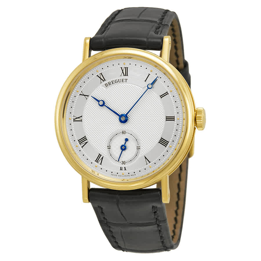 Classique Silver Dial 18kt Yellow Gold Black Leather Mens Watch 5907BA12984