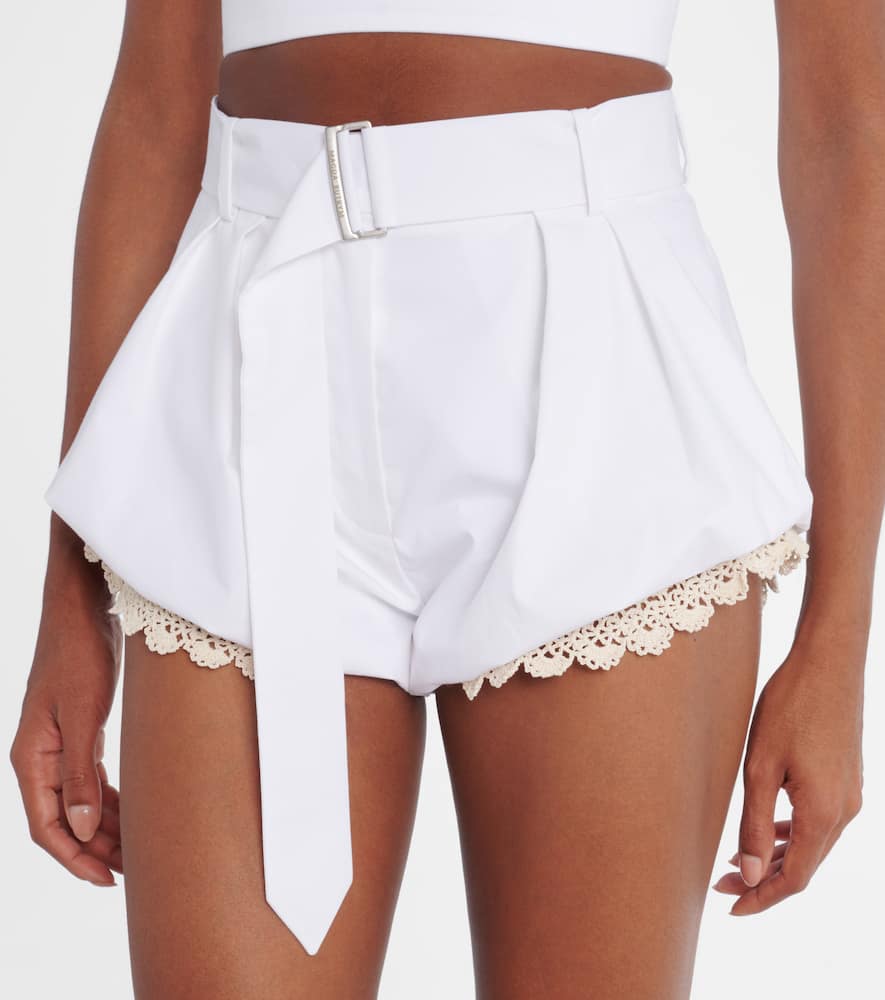 Crochet-trimmed cotton-blend shorts