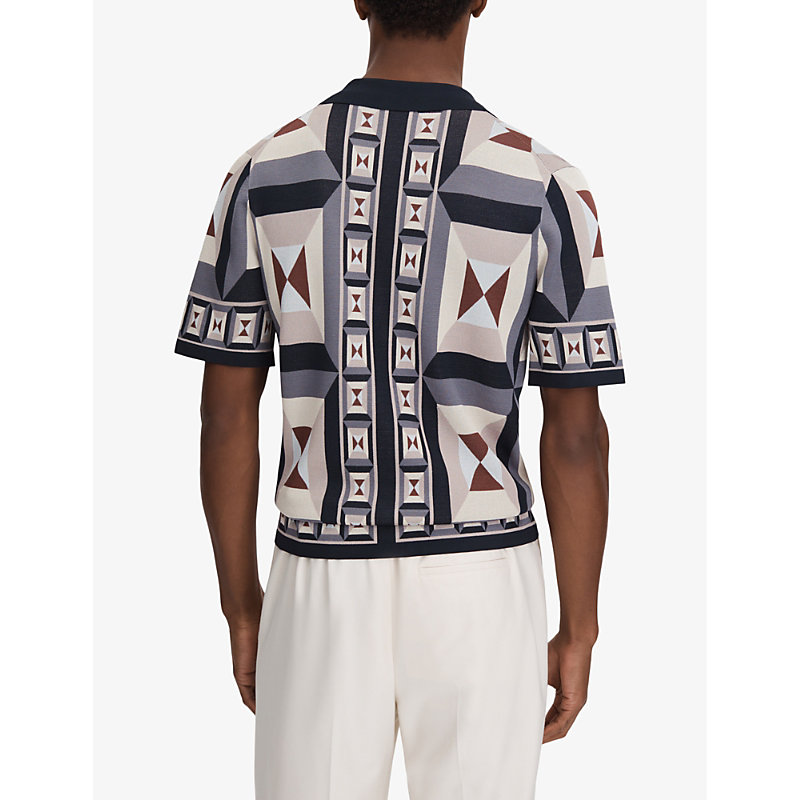 Mens Blue Multi Beresford Graphic-pattern Knitted Shirt L