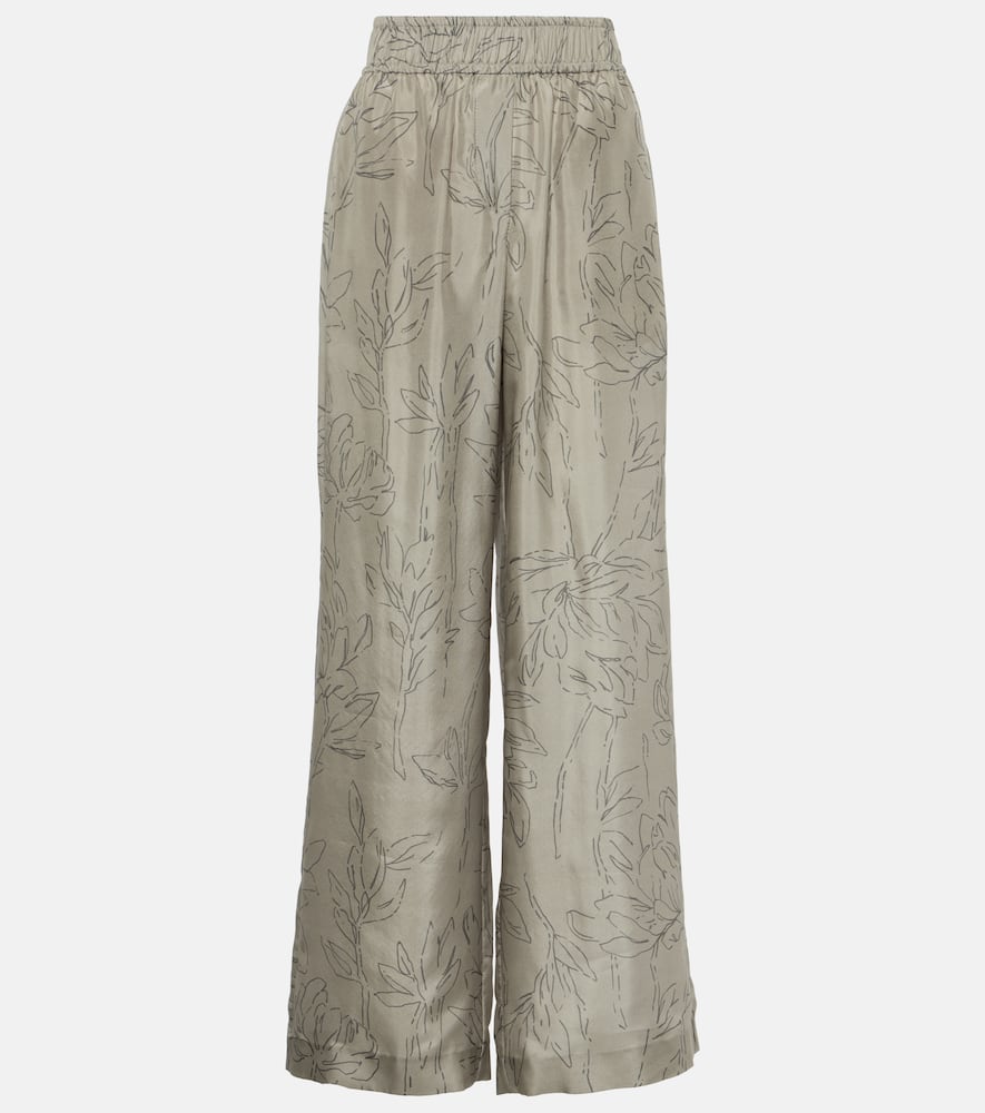 Floral silk wide-leg pants