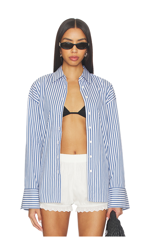 Good American Oversized Shirt in Indigo Stripe. L also in