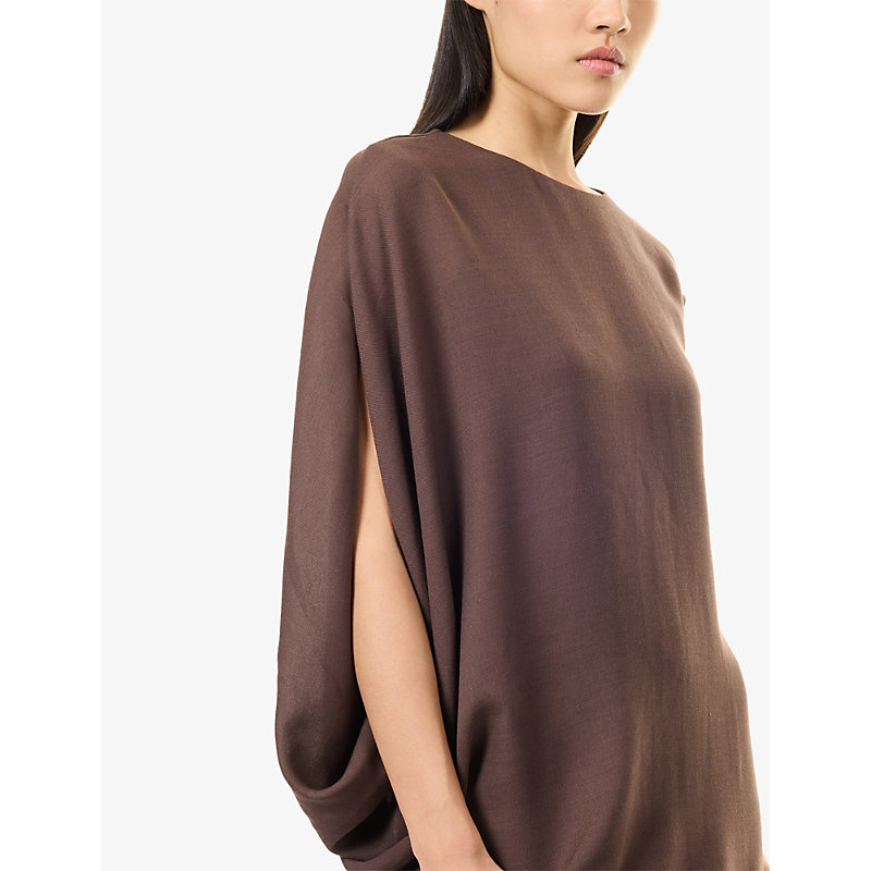 Womens Asymmetric Draped Cupro and Wool-Blend Maxi Dress