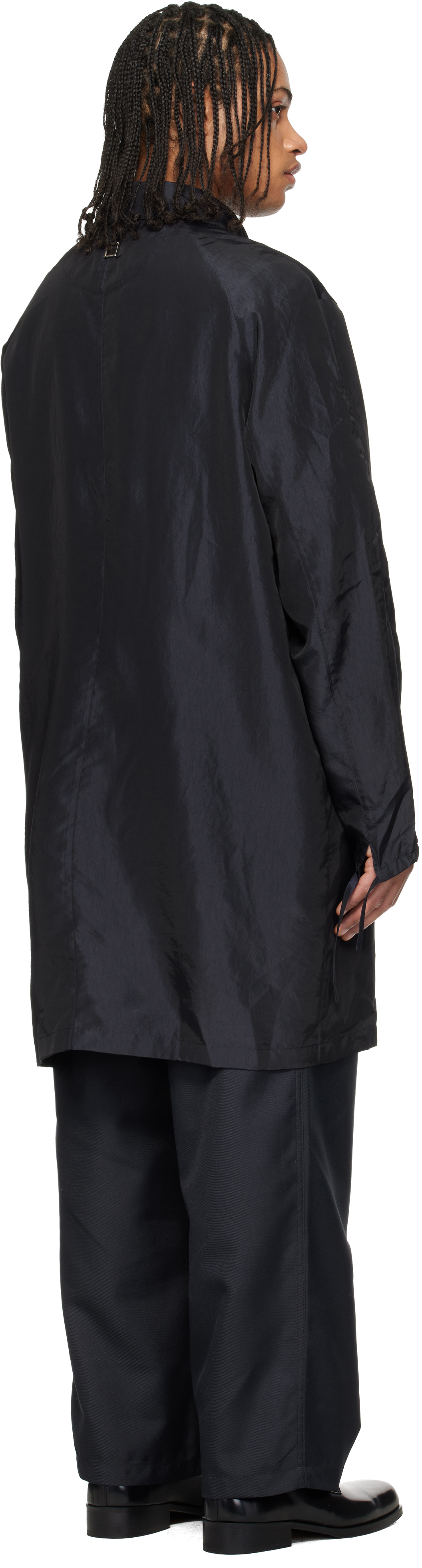 Navy Wrinkle Long Coat