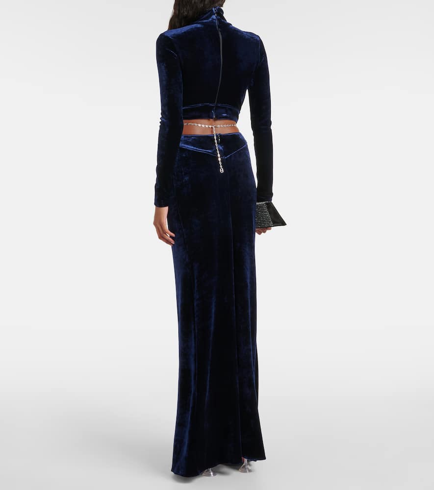 Crystal-embellished velvet maxi dress