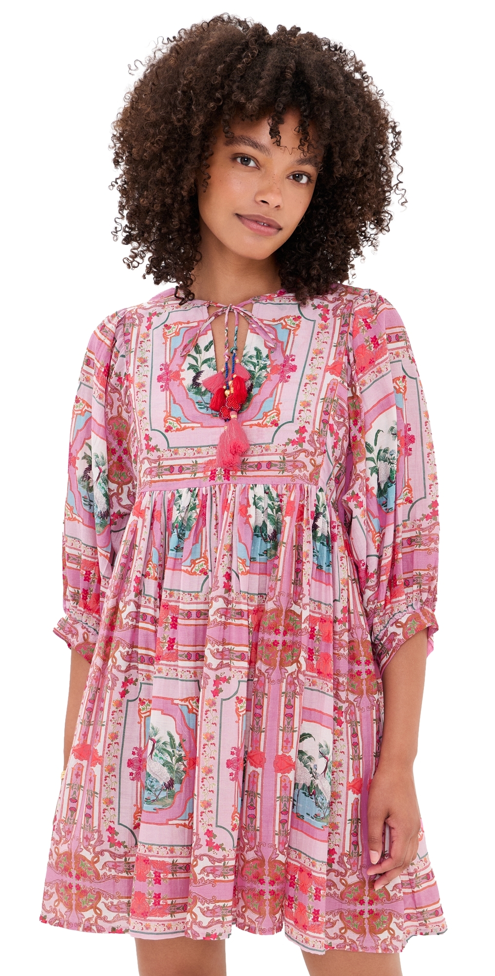 Sylvie Mini Tunic Dress Pink Bird Print