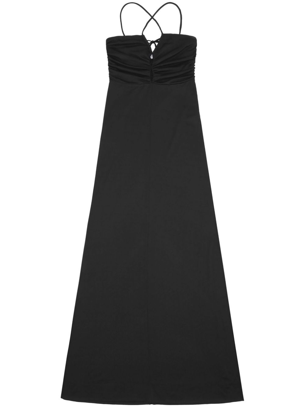 Crossover-strap gathered maxi dress - Black