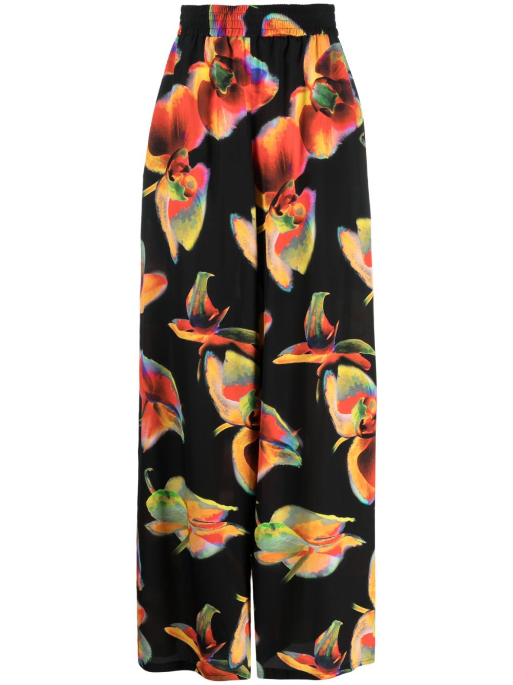 Solarised Orchid-print wide-leg trousers - Black