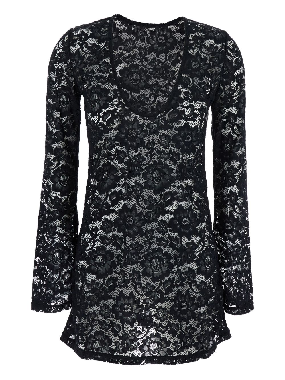 Floral-lace mini dress - Black
