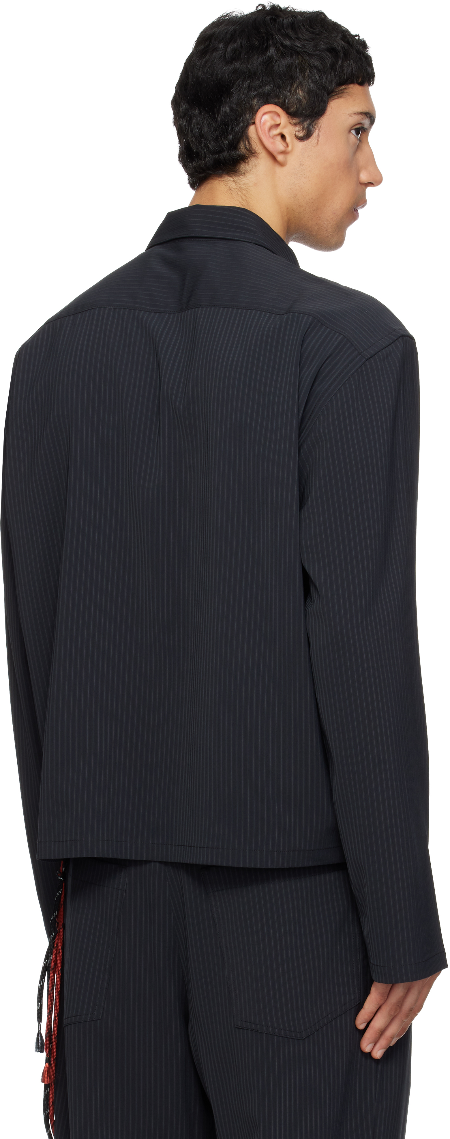 Navy Pinstripe Gabardine L/S Shirt