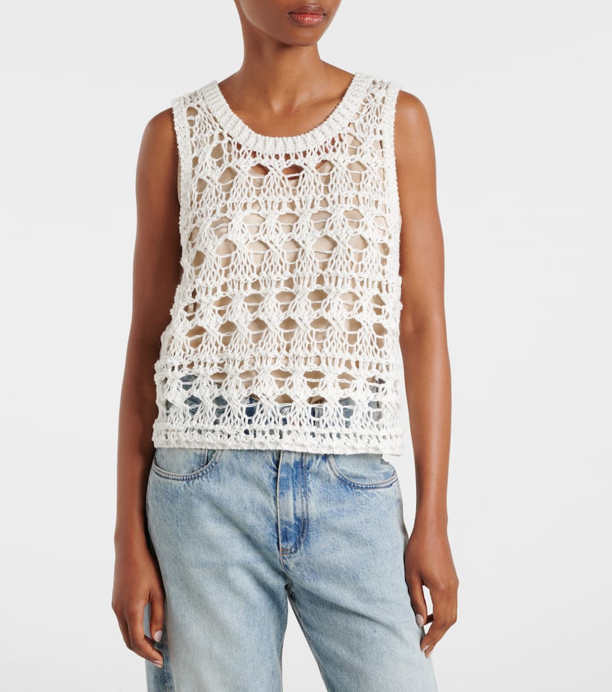 Open-knit jute and cotton-blend top