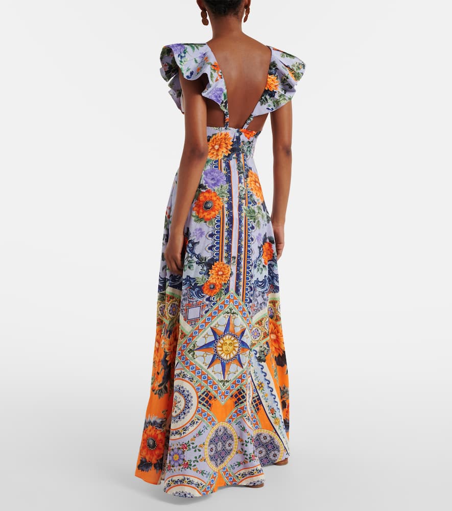 Printed linen and silk maxi dress