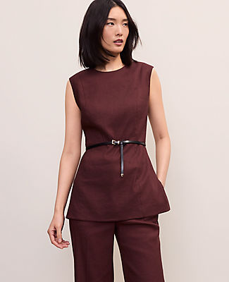Ann Taylor The Petite Long Crew Neck Top in Linen Blend