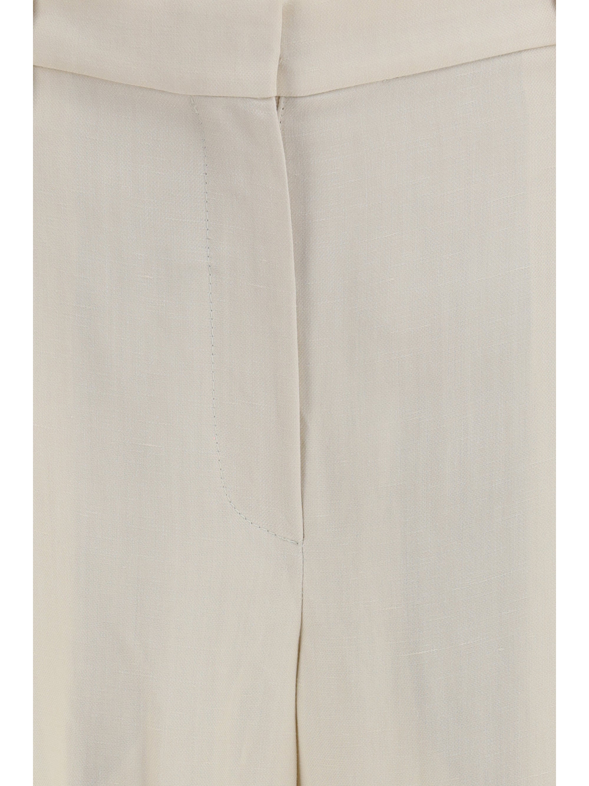 Wide Leg Fluid Twill Trousers — Beige