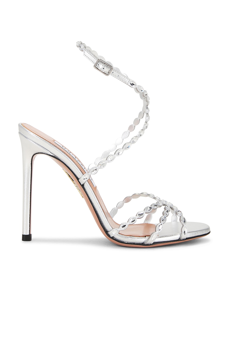 Aquazzura Love Struck 105 Sandal in Silver - Metallic Silver.  41 also in 36, 36.5, 37, 38, 38.5, 39