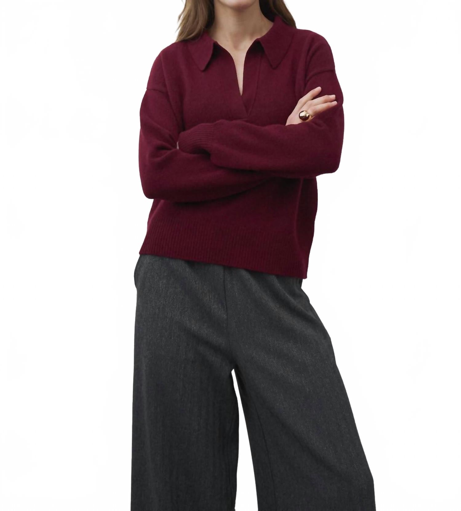 Iris La Pullover Sweater In Burgundy
