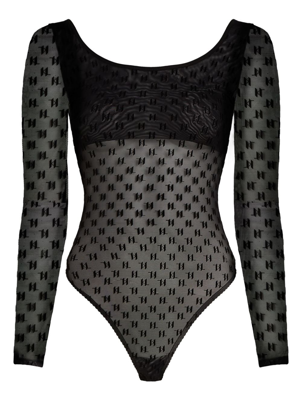 Monogram mesh bodysuit - Black