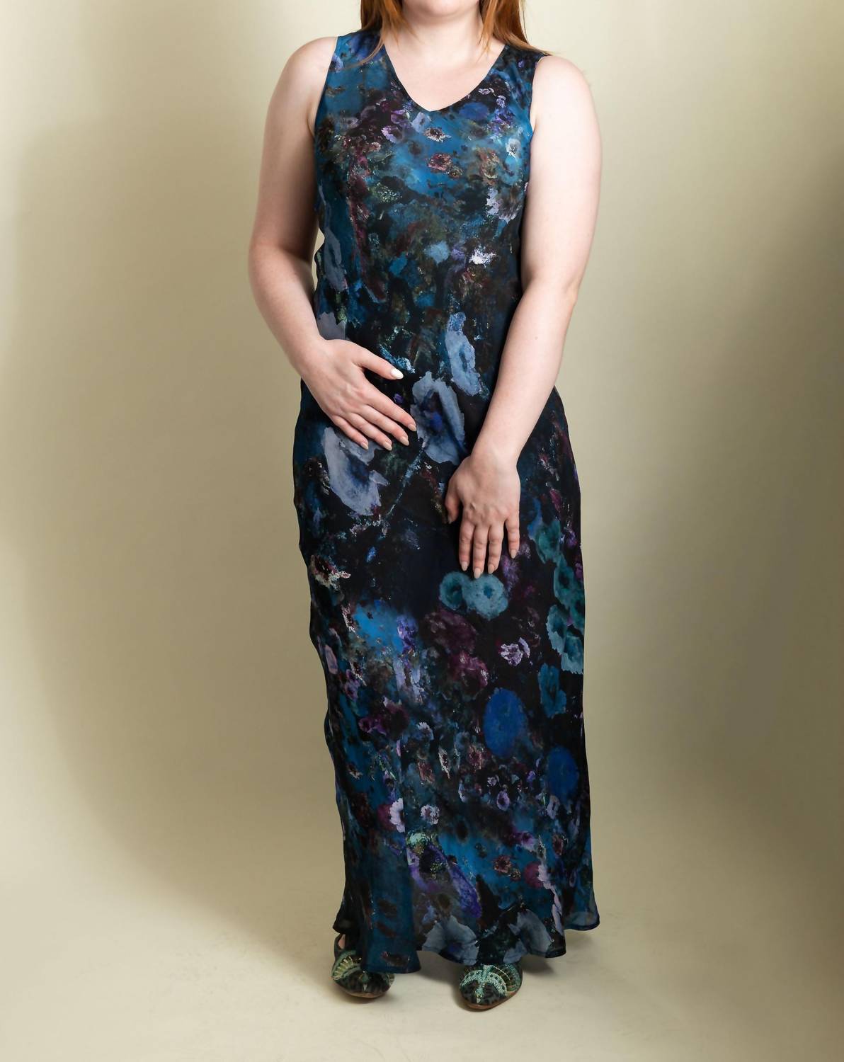 Bias Cut Dress In Blue Waterlily
