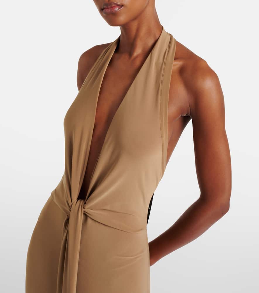 Draped halterneck open-back gown