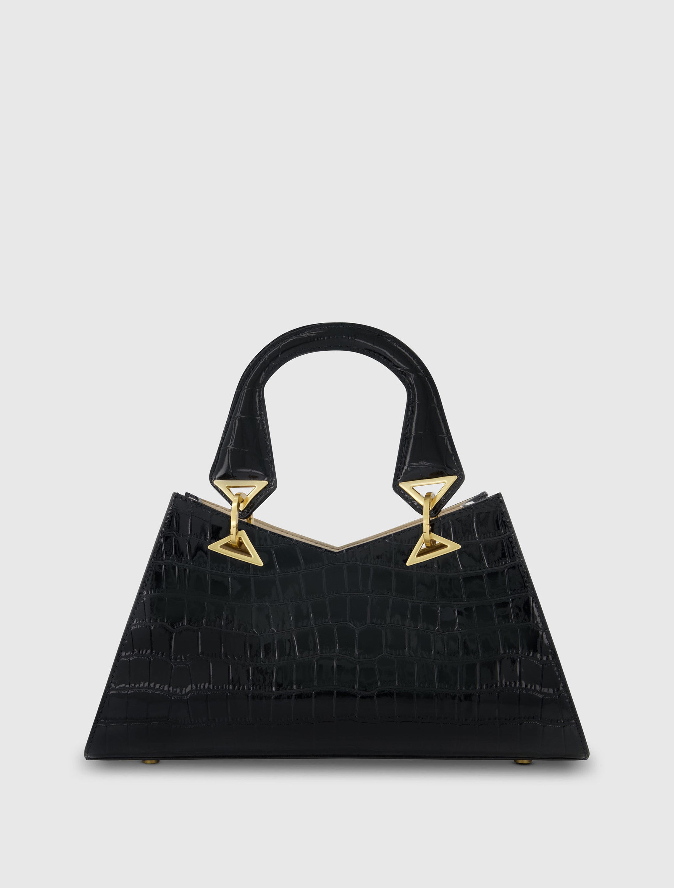 Crocodile Leather Handbag With Gold Hardware, Black, One Size