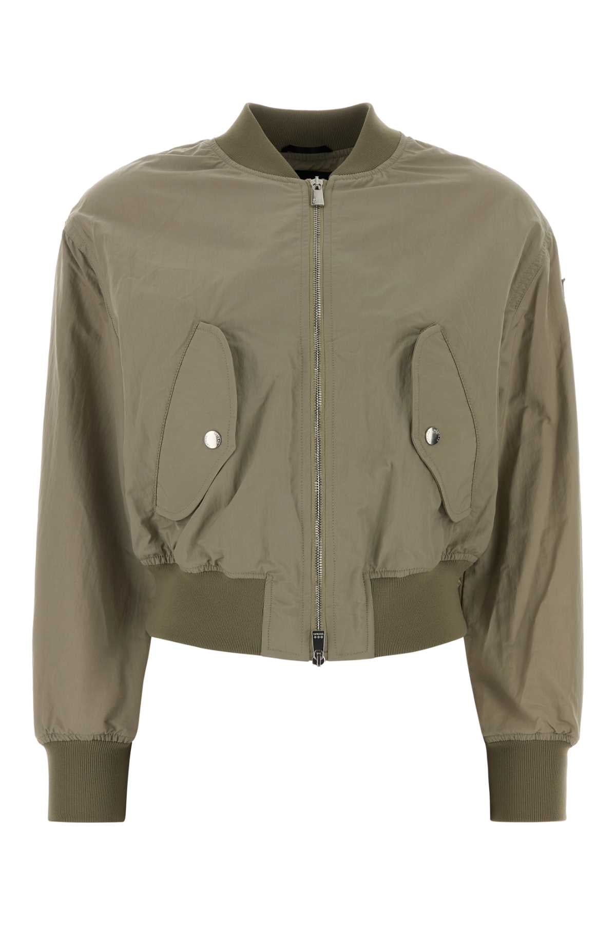 Nylon Cropped Bomber Jacket — Beige