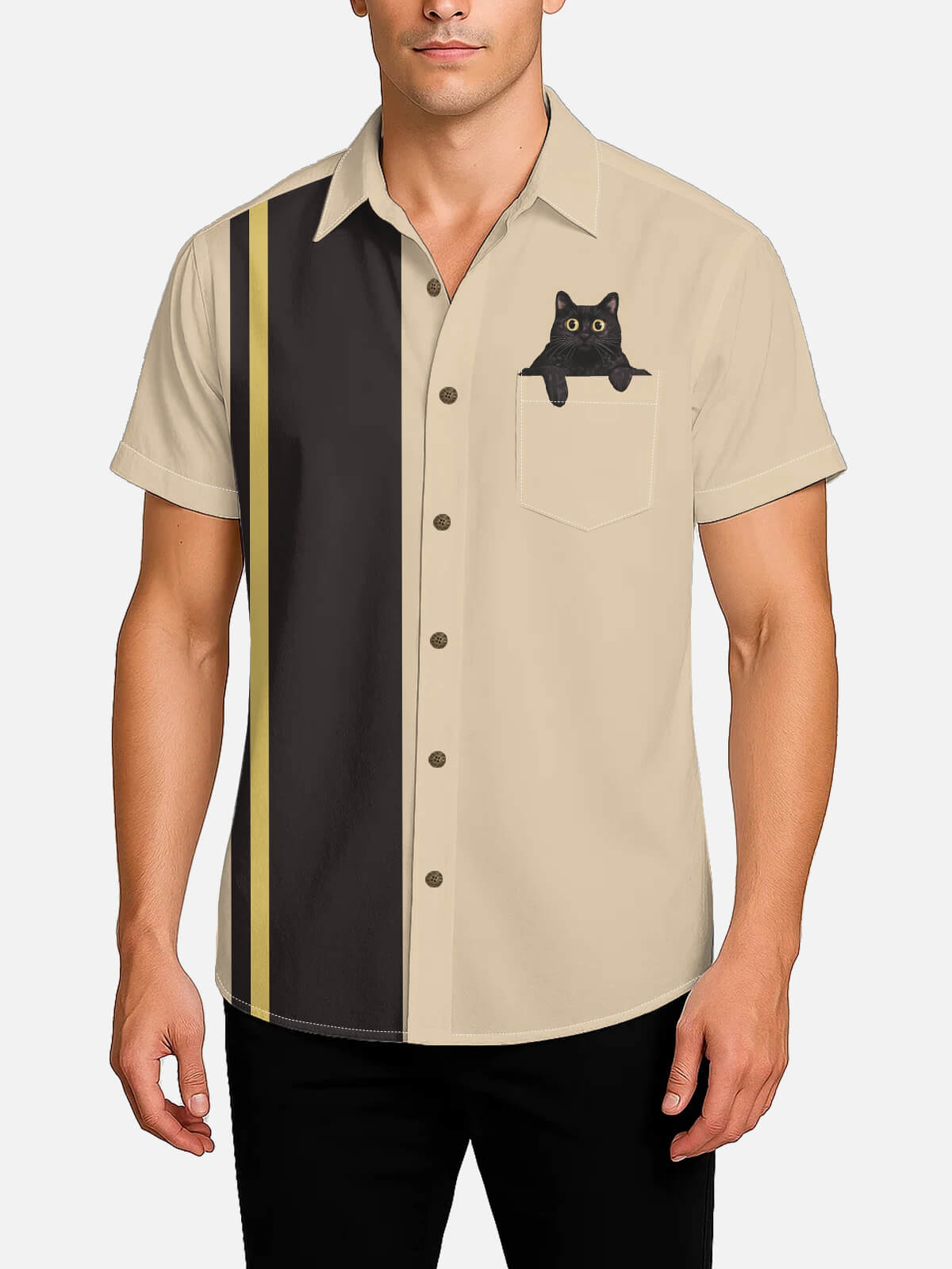 Men's Black Cat in Pocket Graphic Short Sleeve Shirt