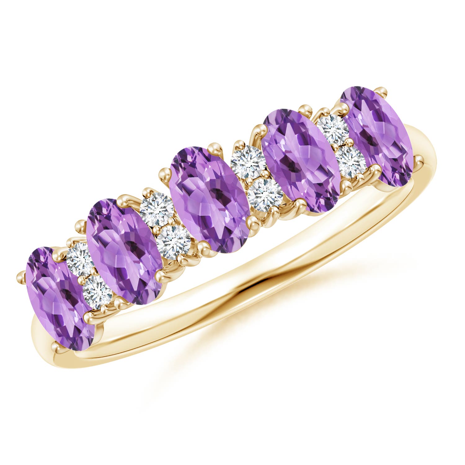 Angara 1.0 Carat Five Stone Amethyst and Diamond Wedding Ring in 18K Yellow Gold