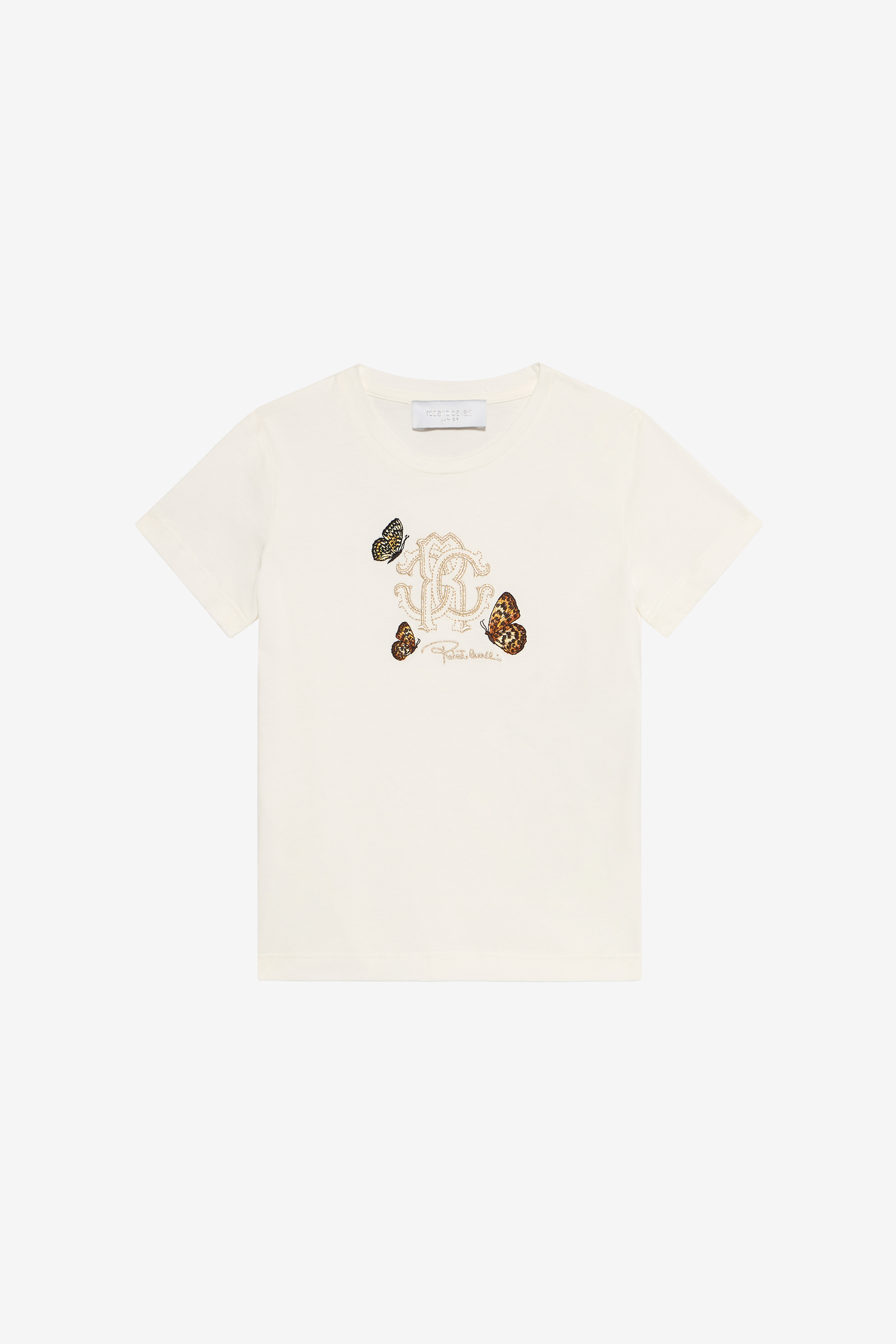 Milk White T-shirt With Rc Monogram And Butterflies