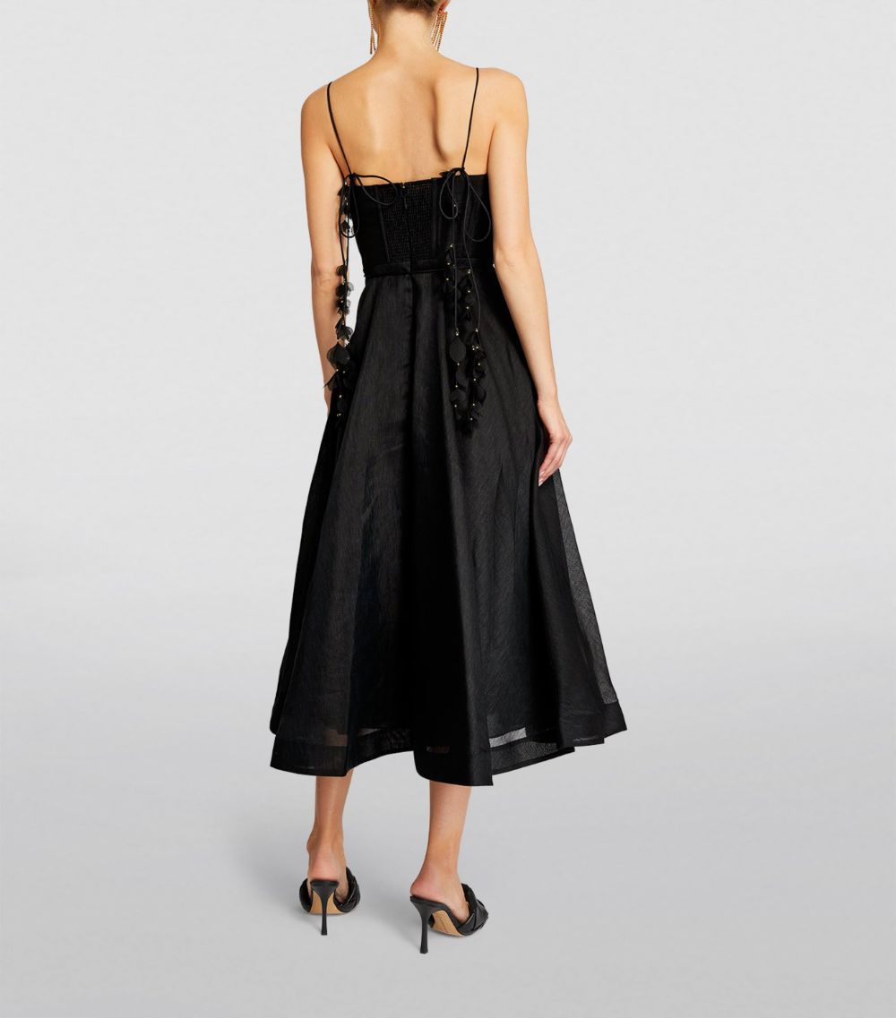 Linen-Silk Corset Midi Dress