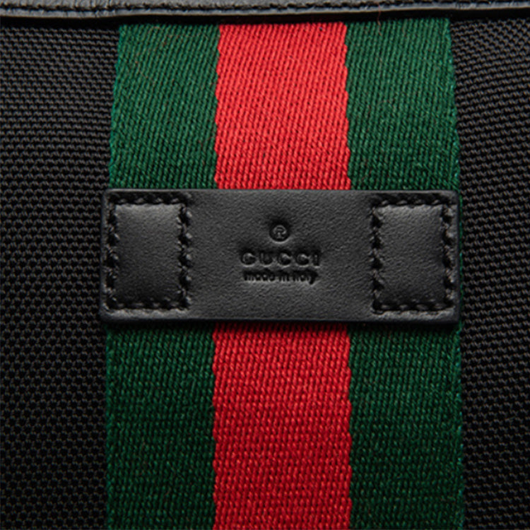 Men's Red Green Stripe Webbing Leather Logo Canvas Shoulder Messenger Bag Black