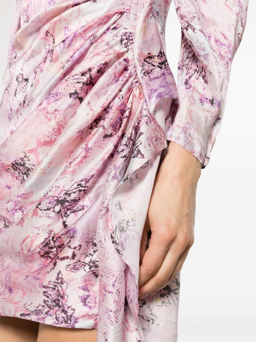 - Floral Print Silk Short Dress