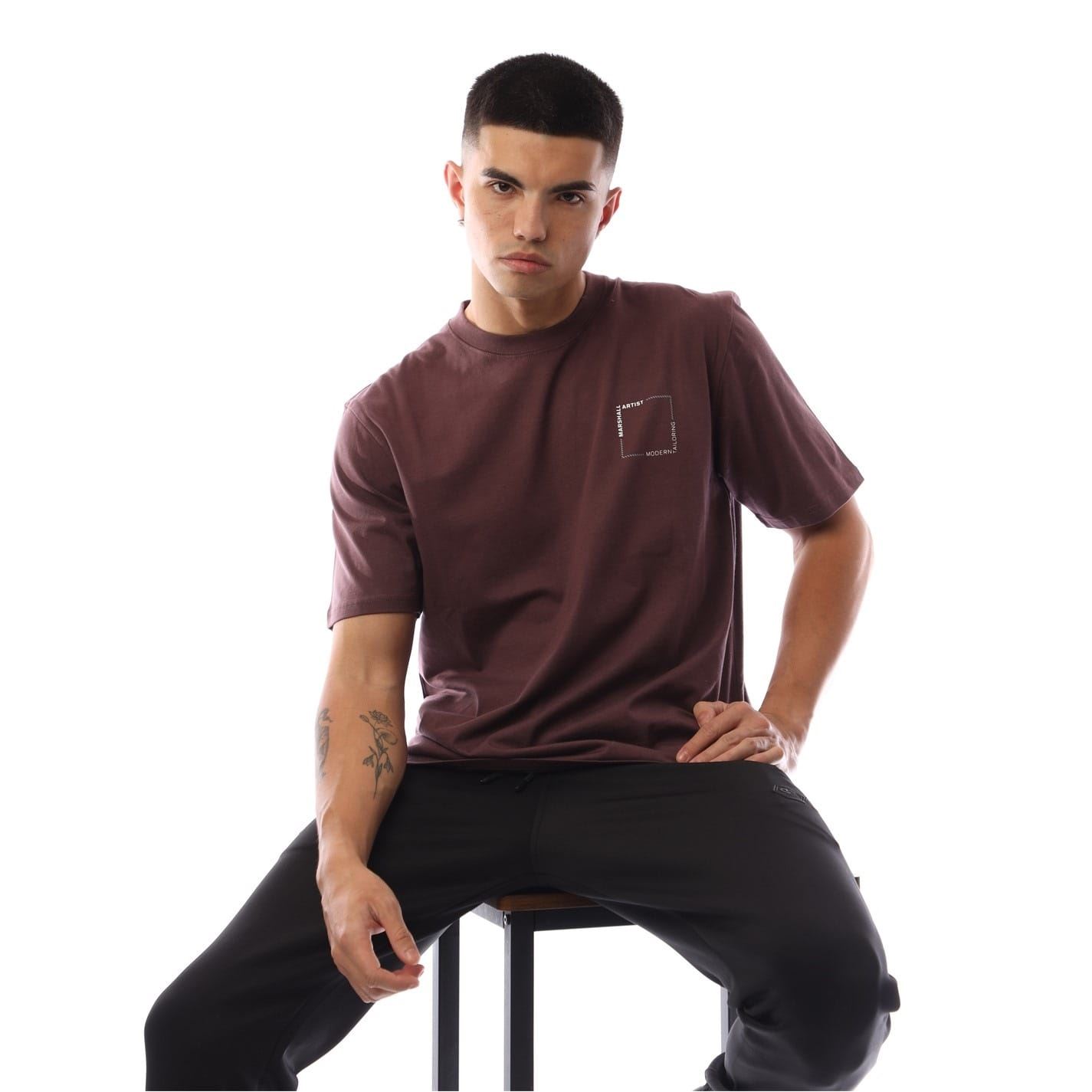 Marshall Artist Mens Chevron Graphic Crew Neck Short Sleeve T-Shirt in Fig - Black - Sma