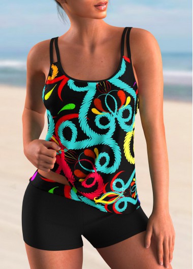 Modlily Colorful Printed Spaghetti Strap Tankini Set