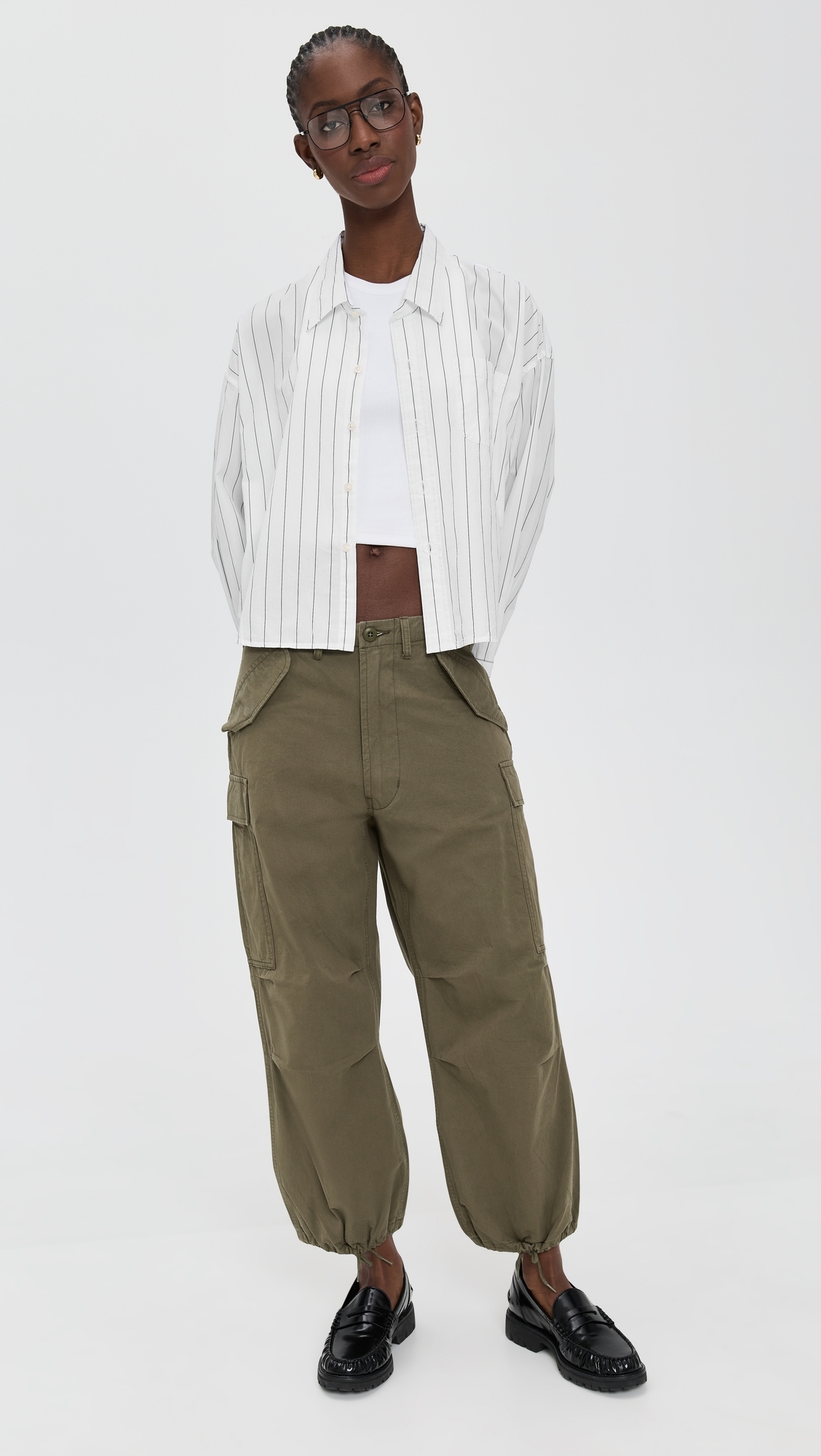 Cropped Shirt Ecru/Black Wide Pinstripe