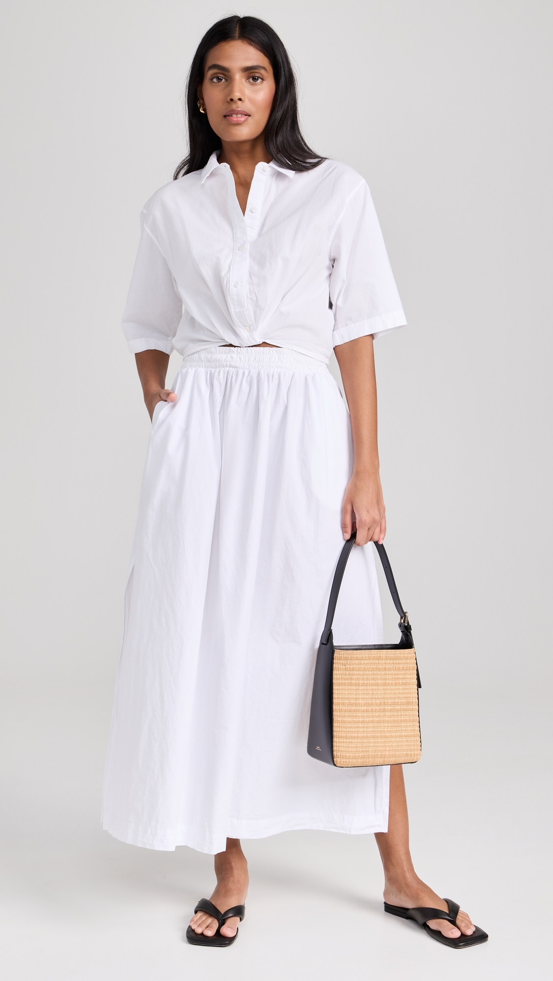 Fine Poplin Double Maxi Skirt White