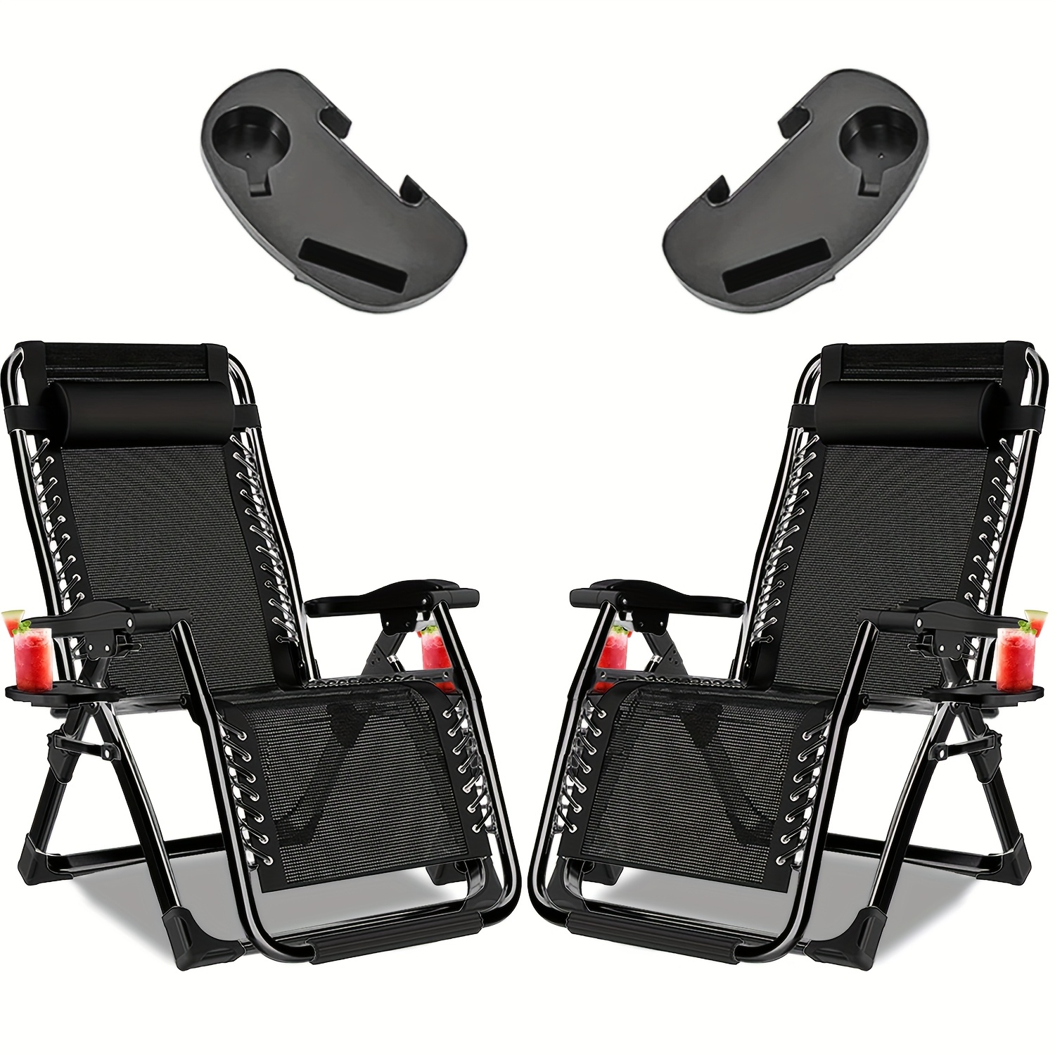 TEMU [upgrated 2pcs 0 Gravity Recliners Adjustable] Set Relaxing Recliners Patio Chairs Adjustable Steel Mesh 0 Gravity Reclining Garden Sun