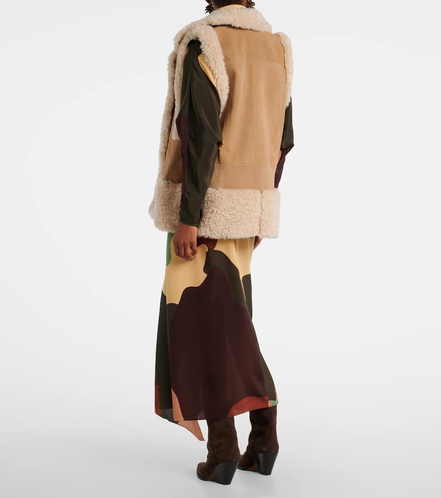 Faux shearling-trimmed suede vest