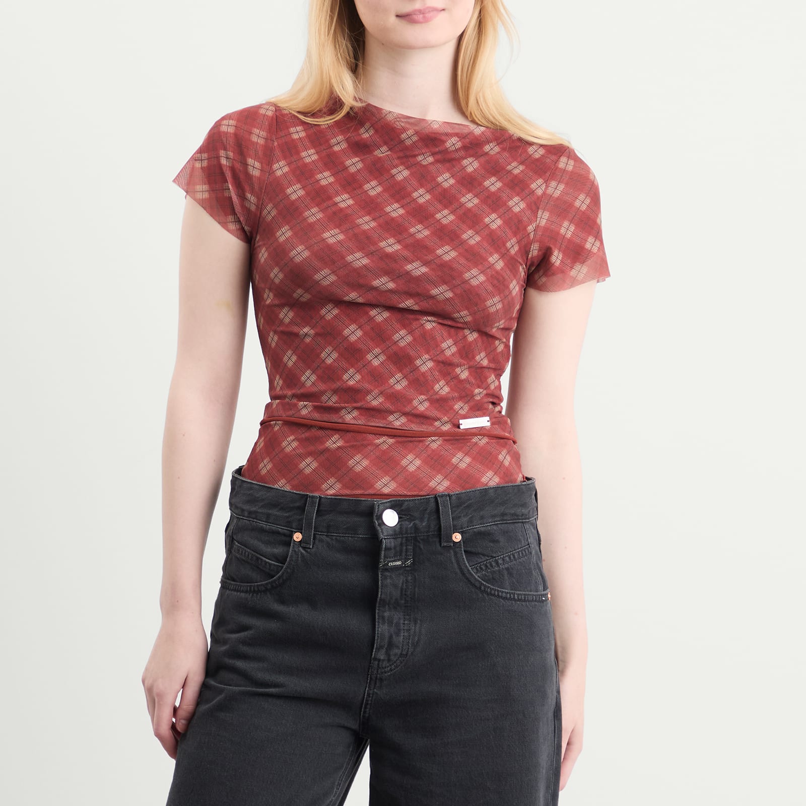 Women's Retro Check Mesh Top Multi