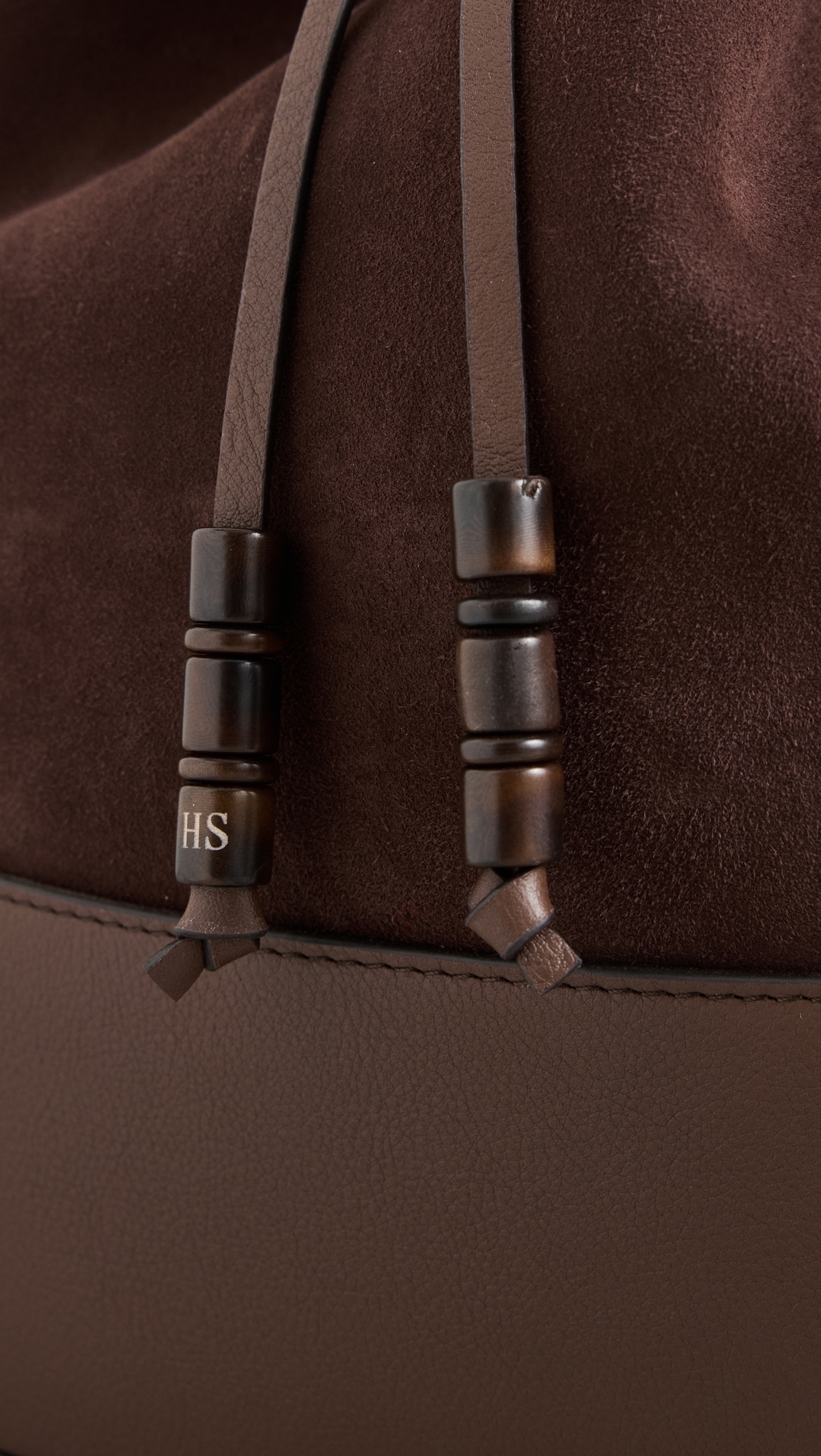 Extra Large Drawstring Bucket Bag In Suede Dark Brown One Size