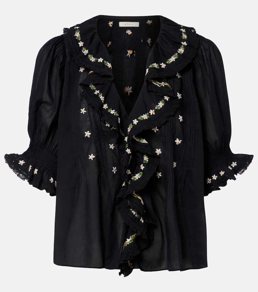 Dôen Hettie floral embroidered ruffled cotton blouse